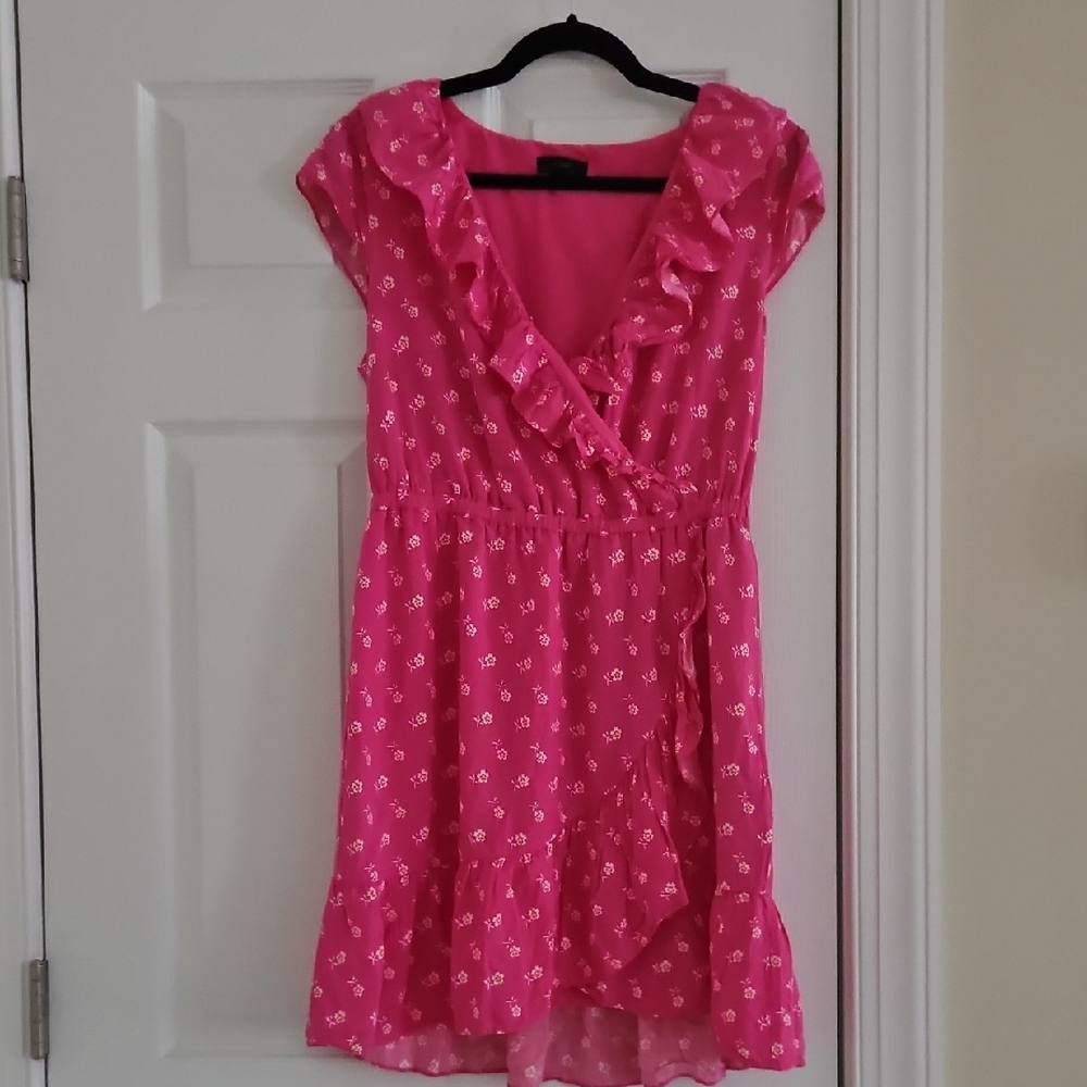 J. Crew Bright Pink Floral Dress with Ruffles